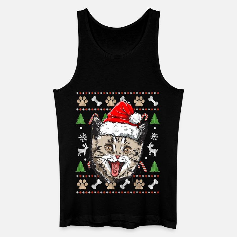 Hässlicher Weihnachtspullover Niedliche Katze Glückliche Geschenkidee - Männer Bio Tank Top - Schwarz