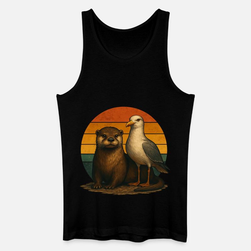 Otter Möwe Retro Tierfreunde - Männer Bio Tank Top - Schwarz