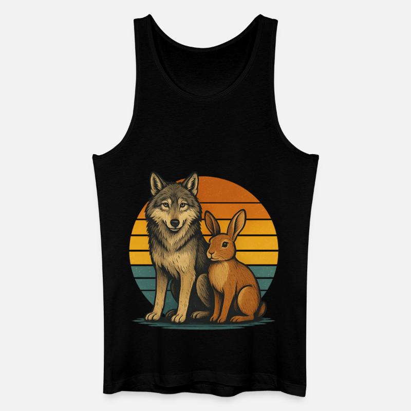 Wolf und Hase Retro - Männer Bio Tank Top - Schwarz