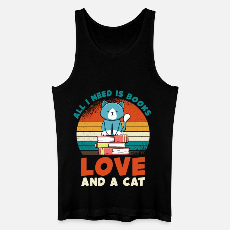 Liebe zu Büchern und Katze - Männer Bio Tank Top - Schwarz