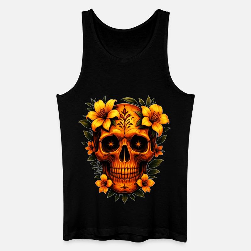 Totenkopf mit Blumen  - Männer Bio Tank Top - Schwarz