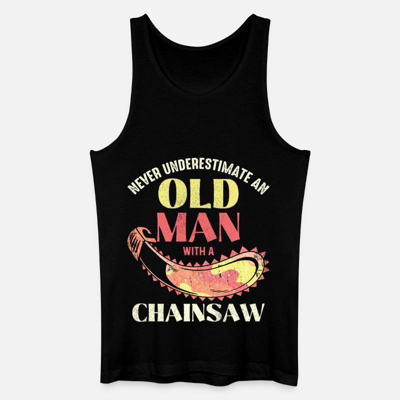 Alter Mann mit Kettensäge - Männer Bio Tank Top - Schwarz