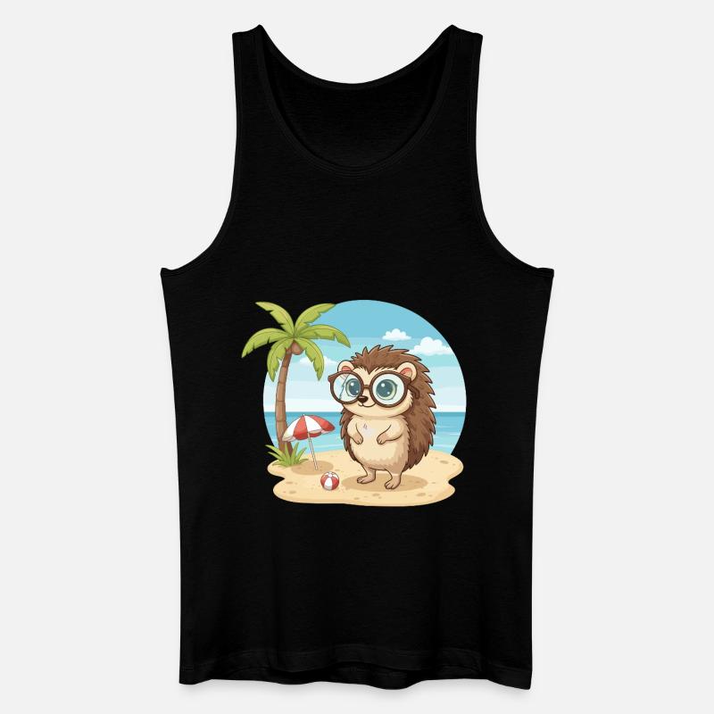 Süßer Igel mit Brille Strand-Sommerurlaub - Männer Bio Tank Top - Schwarz
