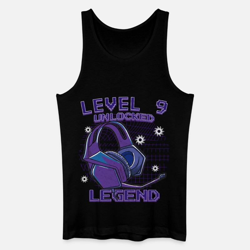 Level 9 Unlocked Kopfhörer Neon - Männer Bio Tank Top - Schwarz