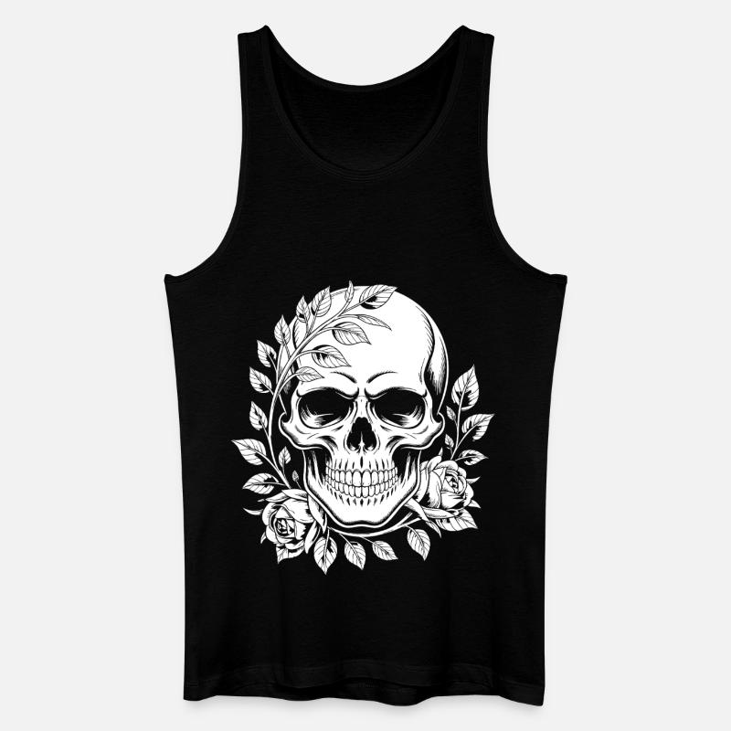 Schädel mit Blumenkranz - Männer Bio Tank Top - Schwarz