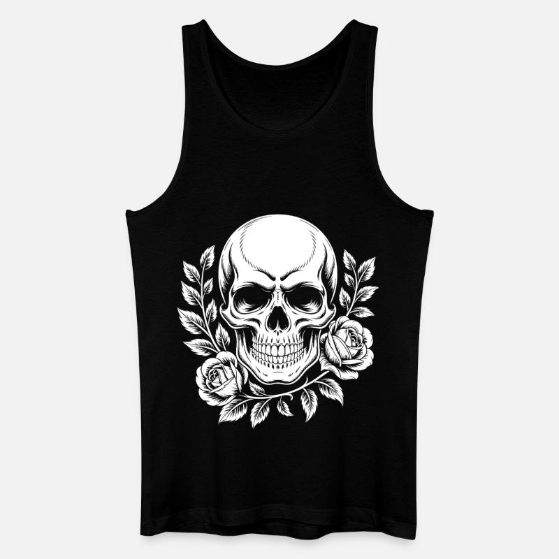 Schädel mit Blumenkranz - Männer Bio Tank Top - Schwarz