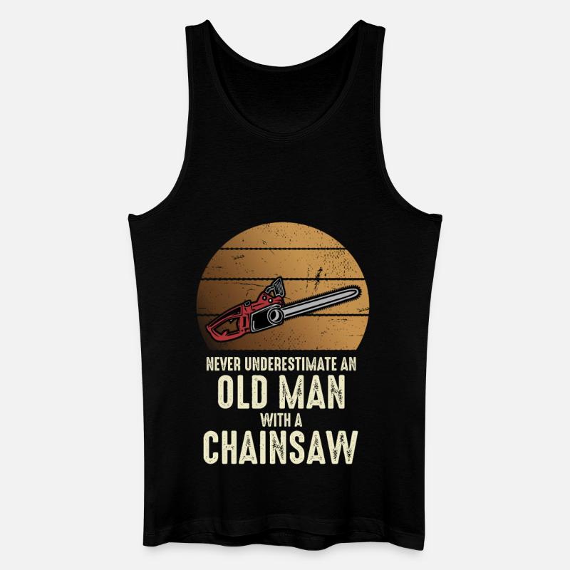 Alter Mann mit Kettensäge - Männer Bio Tank Top - Schwarz
