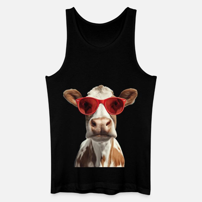 Kuh mit Sonnenbrille - Männer Bio Tank Top - Schwarz