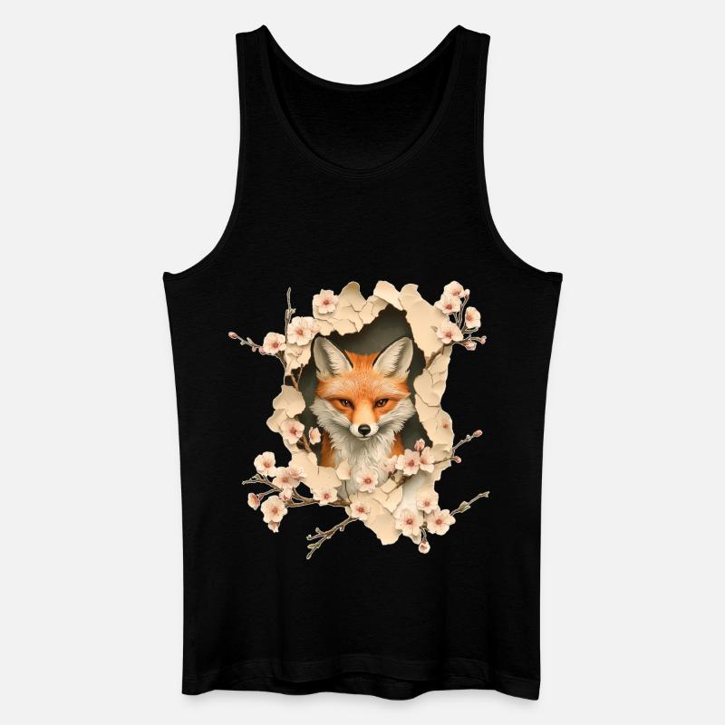 Fuchs mit Kirschblüten - Männer Bio Tank Top - Schwarz