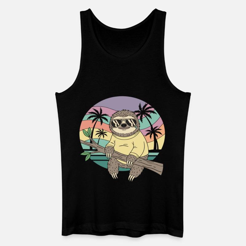 Palme estive retrò Cool Sloth - Canotta ecologica da uomo - nero