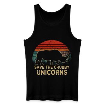 Slogan Sauver les Licornes Potelées Rhinocéros Rétro - Débardeur bio Homme - noir - Devant