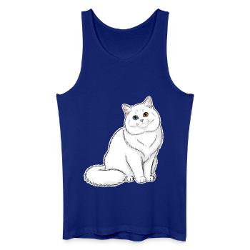 Chat Blanc Angora Yeux Vairons Portrait Élégant - Débardeur bio Homme - bleu roi - Devant