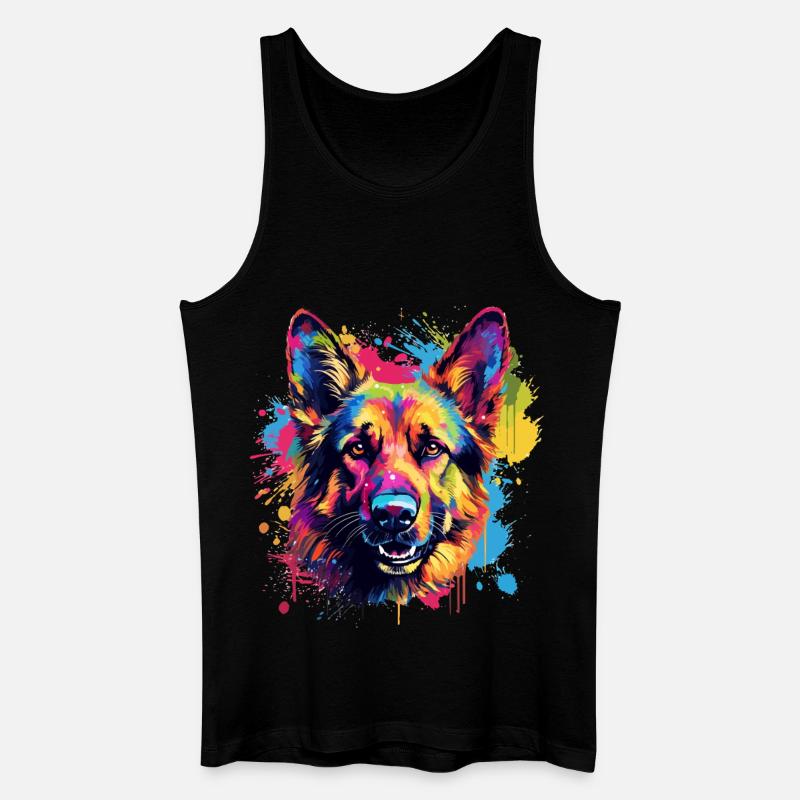 Deutscher Schäferhund Spritzkunst bunt - Männer Bio Tank Top - Schwarz