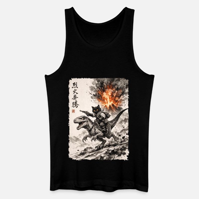 Katze, Dinosaurier, Vulkan, Vulkanausbruch, Anime - Männer Bio Tank Top - Schwarz