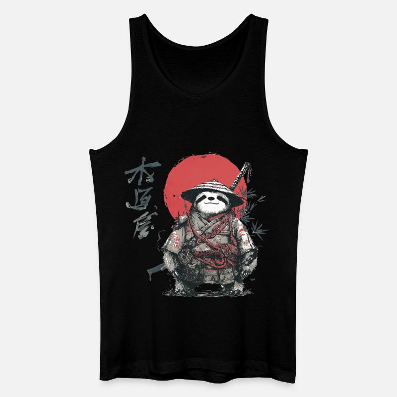 Faultier-Samurai unter roter Sonne - Männer Bio Tank Top - Schwarz