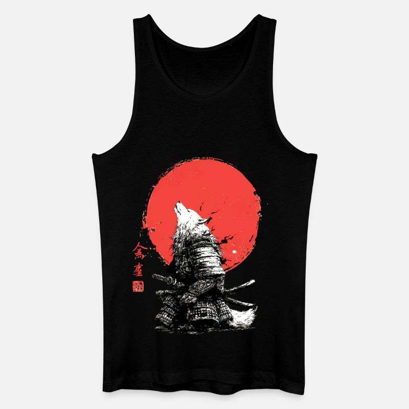 Wolf-Samurai unter Crimson Sun - Männer Bio Tank Top - Schwarz