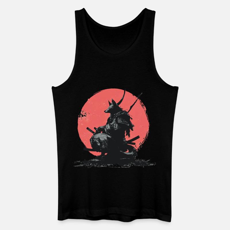 Wolf-Samurai auf Red Sun - Männer Bio Tank Top - Schwarz
