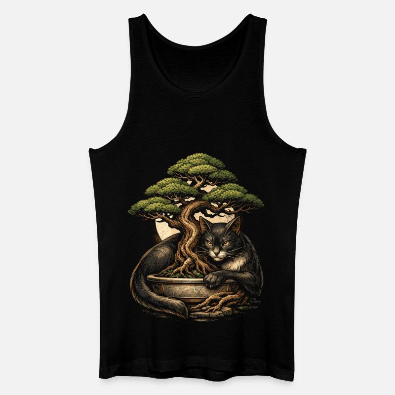 Bonsaibaum Mit Katze - Männer Bio Tank Top - Schwarz