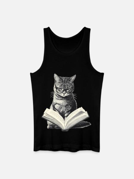 Cat reading book - Men’s Organic Tank Top - black
