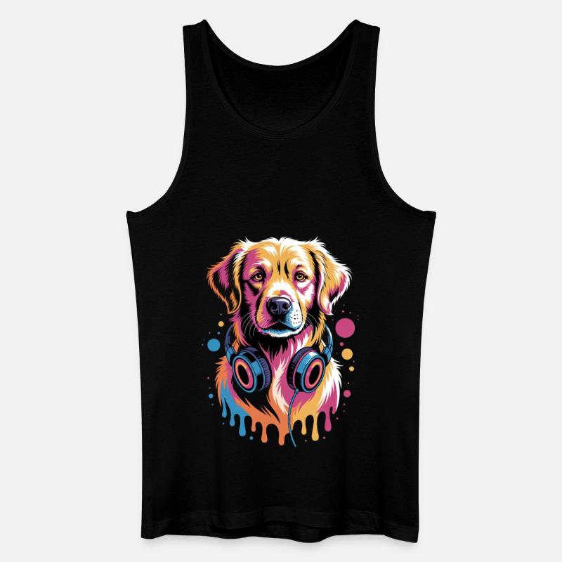 Golden Retriever mit Kopfhörer - Männer Bio Tank Top - Schwarz