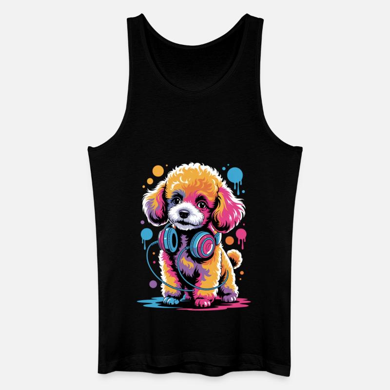 Pudel mit Kopfhörer - Männer Bio Tank Top - Schwarz