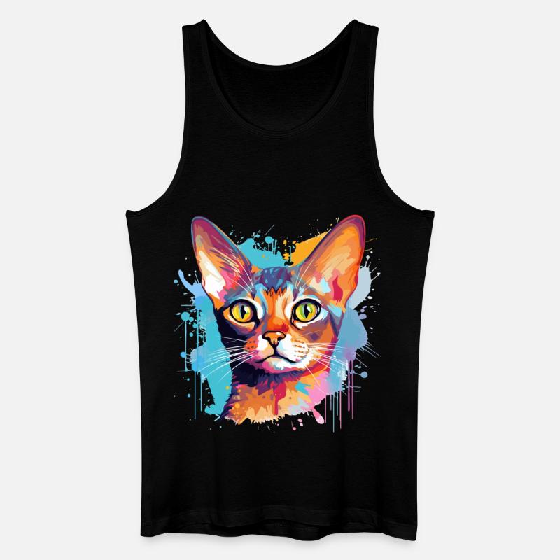 Abessinisches Katzengesicht – bunte Splash-Kunst - Männer Bio Tank Top - Schwarz