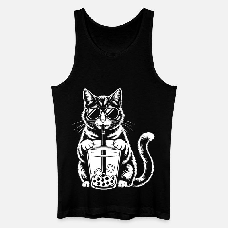 Katze mit Bubble Tee - Männer Bio Tank Top - Schwarz