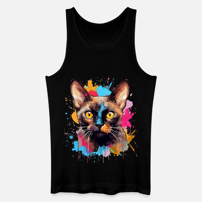Burmesisches Katzengesicht – bunte Splash-Art - Männer Bio Tank Top - Schwarz