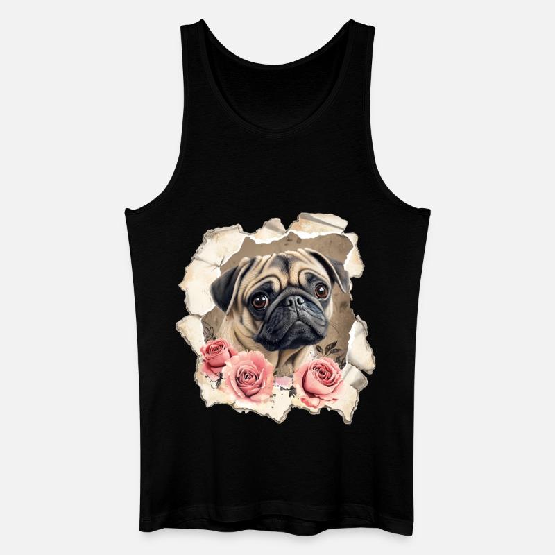 Mops mit Rosen - Männer Bio Tank Top - Schwarz
