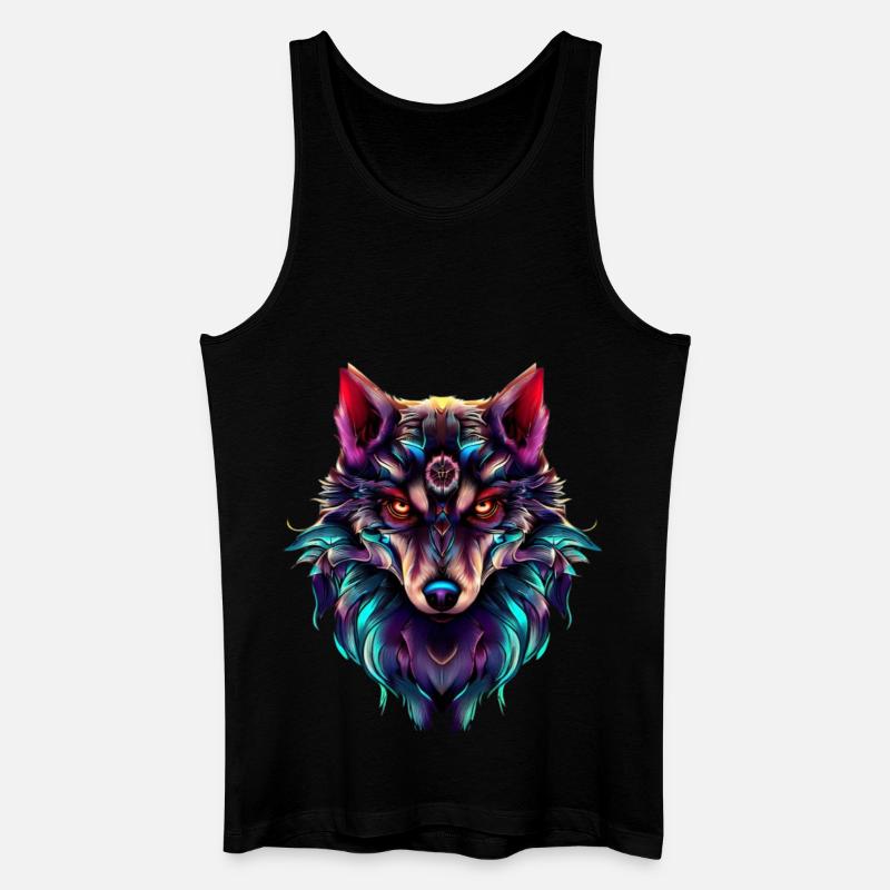 Wolf's Head Synthwave Wolf - Men’s Organic Tank Top - black