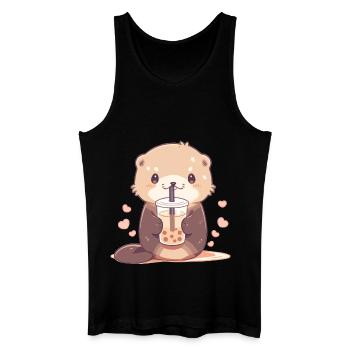Kawaii Loutre Boissons Boba Bubble Tea Chibi - Débardeur bio Homme - noir - Devant