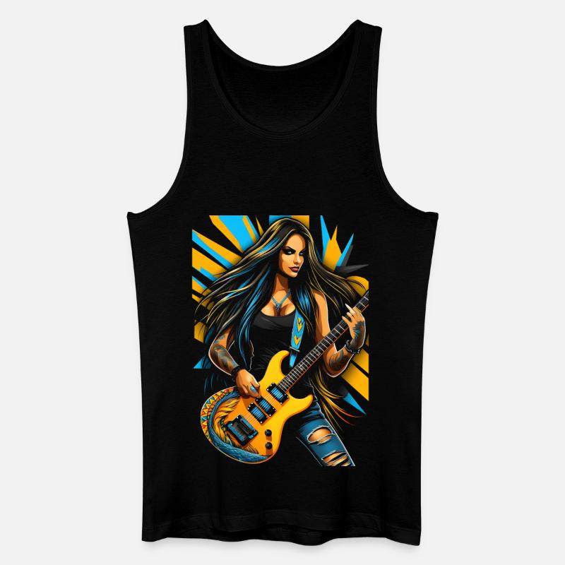 Wilde Gittarendiva mit E-Gitarre - Männer Bio Tank Top - Schwarz