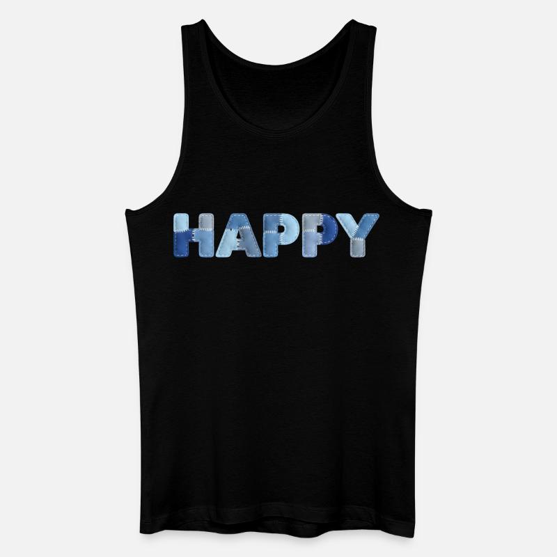 HAPPY Denim Patchwork neuer Trend - Männer Bio Tank Top - Schwarz