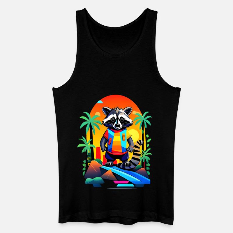Retro Waschbär in Tropical Sunset - Männer Bio Tank Top - Schwarz