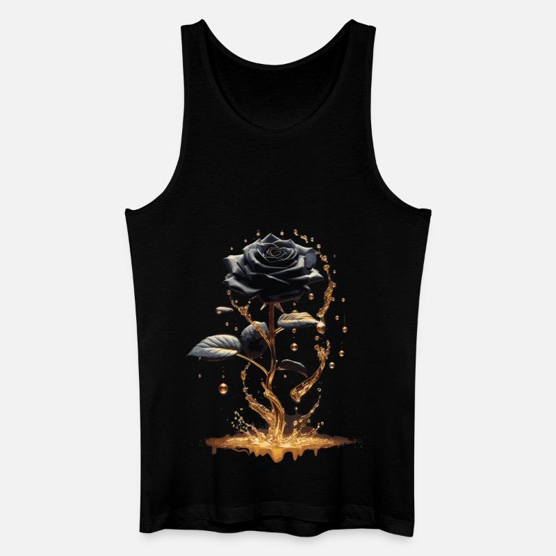 Schwarze Rose im Goldglanz - Männer Bio Tank Top - Schwarz