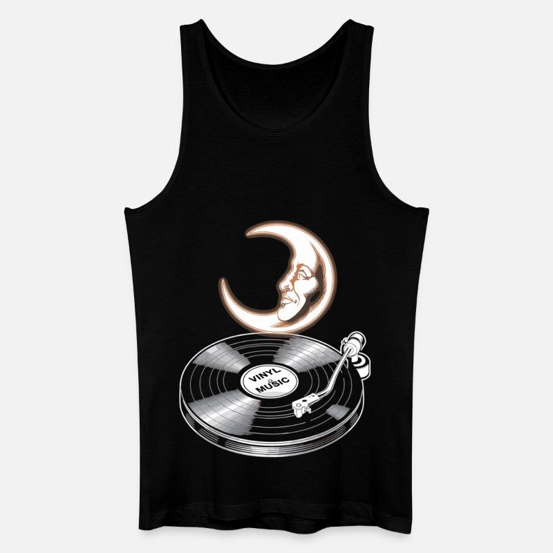 Vinyl Musik mit Mond - Männer Bio Tank Top - Schwarz