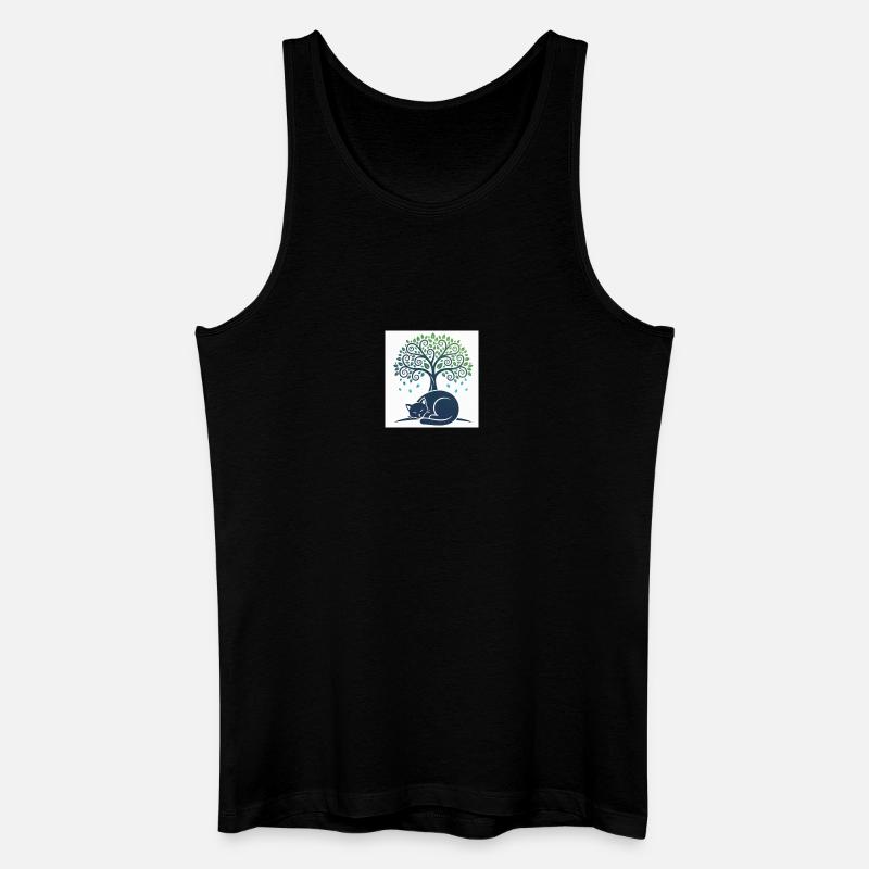 Sleeper cat under tree swirl - Men’s Organic Tank Top - black