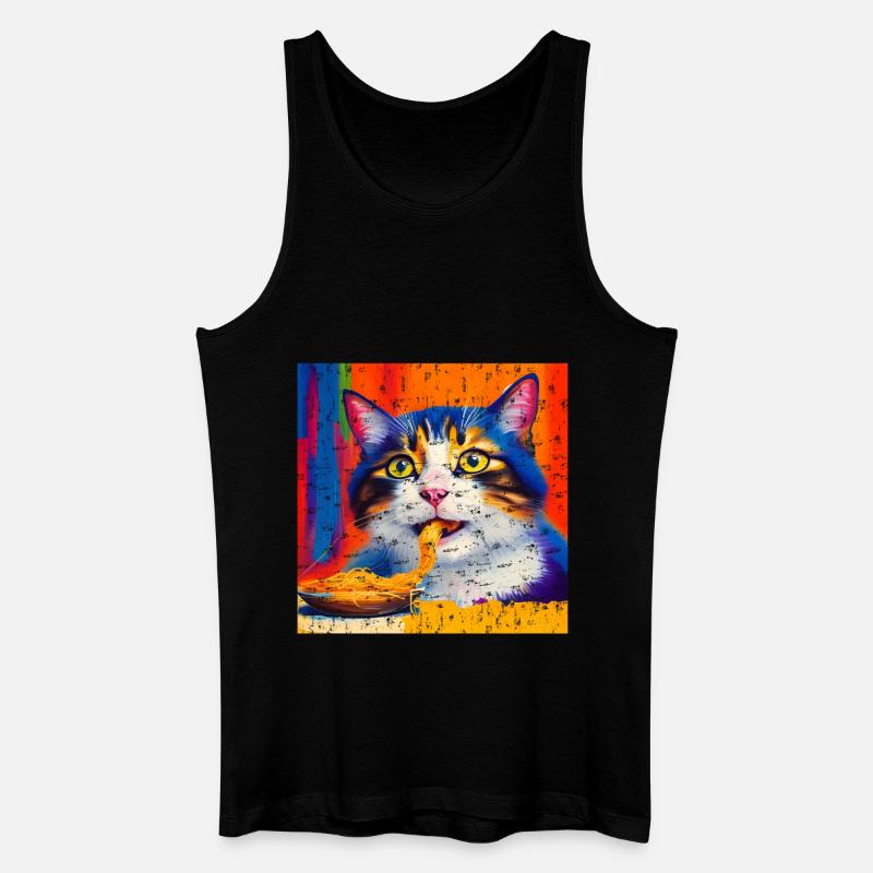 Katze isst Spaghetti Ölgemälde - Männer Bio Tank Top - Schwarz