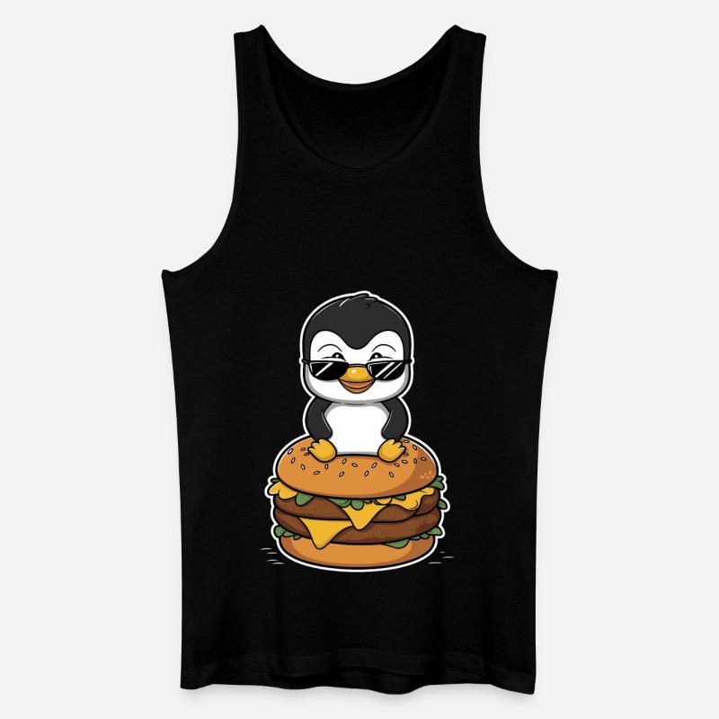 Cooler Pinguin Mit Burger - Männer Bio Tank Top - Schwarz