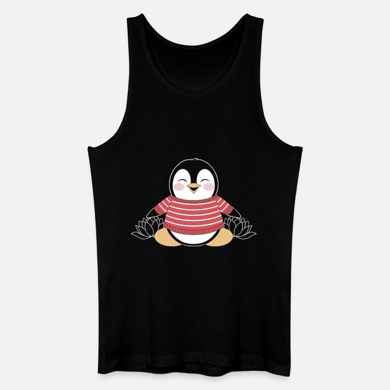 Meditierender Pinguin im Streifenpullover - Männer Bio Tank Top - Schwarz