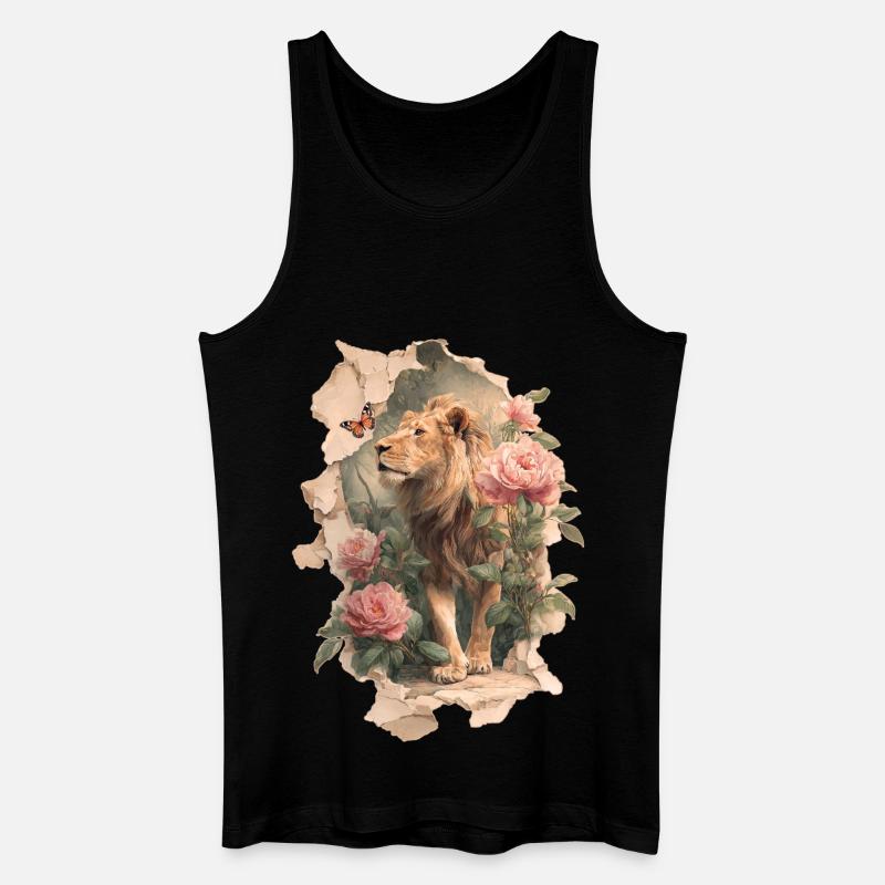 Löwe mit Schmetterling - Männer Bio Tank Top - Schwarz