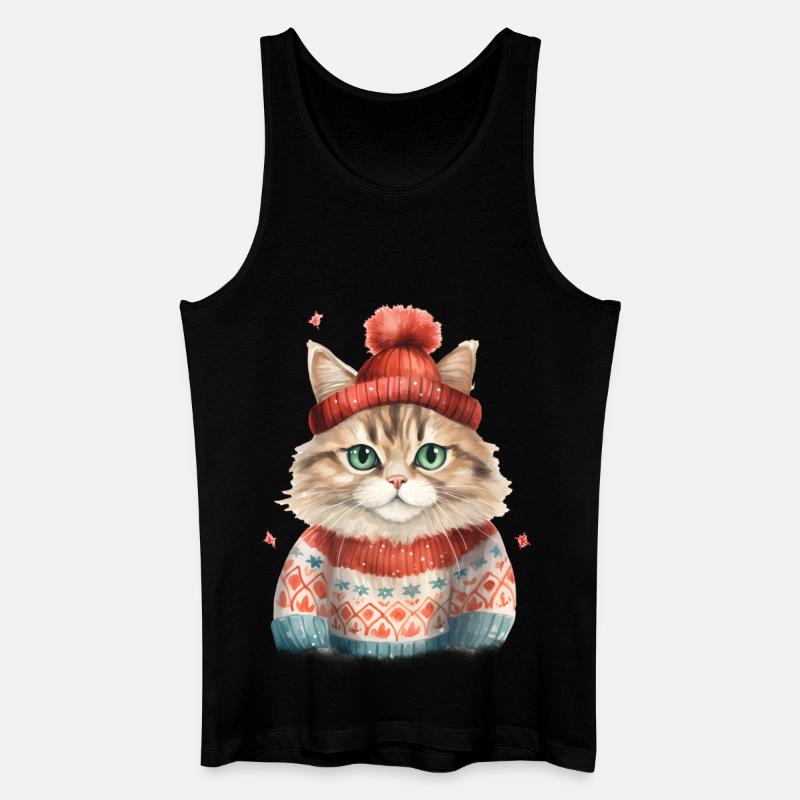Winterkatze im Strickpullover - Männer Bio Tank Top - Schwarz