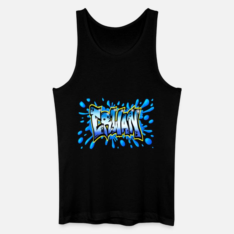Erwan GRAFFITI NAME PRINT - Männer Bio Tank Top - Schwarz