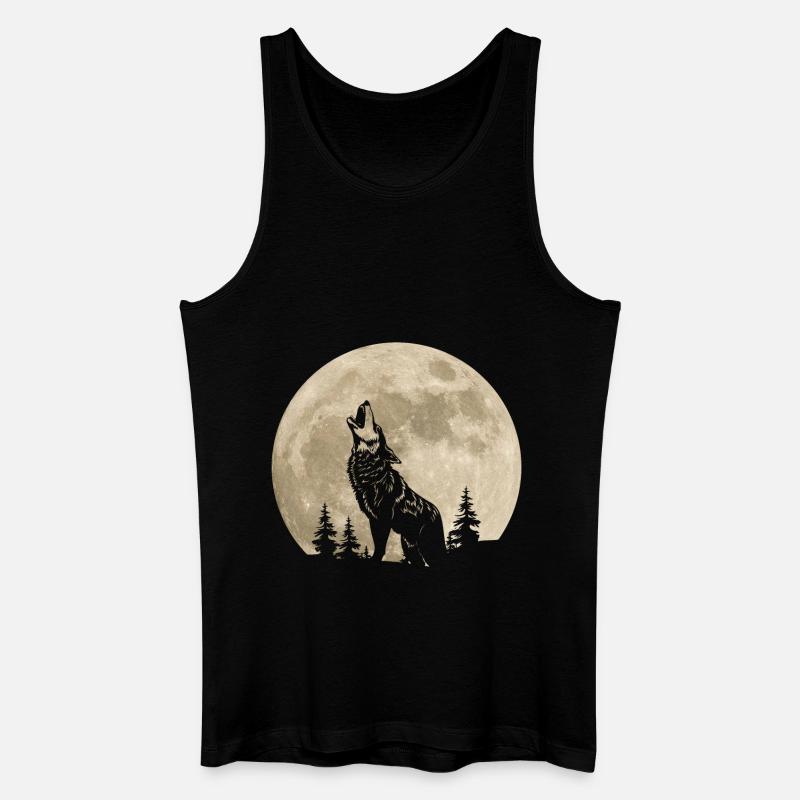 Wolf Mond Wald - Männer Bio Tank Top - Schwarz