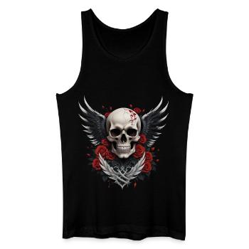 Geflügelter Totenkopf & rote Rosen, Gothic, Totenkopf - Männer Bio Tank Top - Schwarz - Vorne