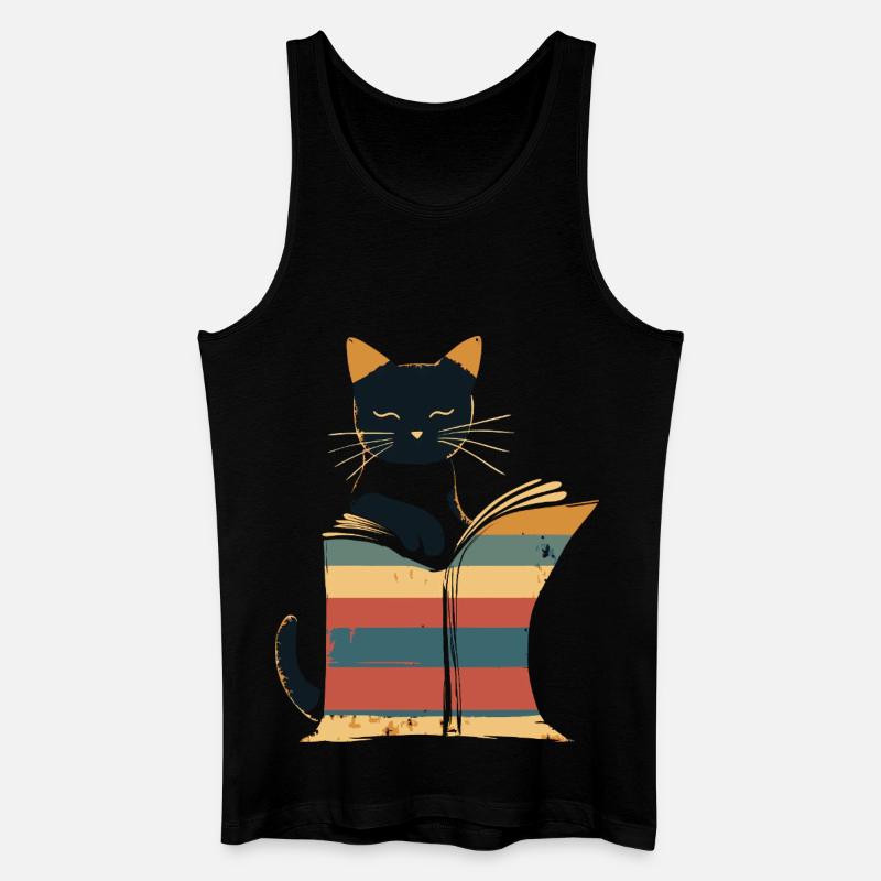 Schwarze Katze liest Buch - Männer Bio Tank Top - Schwarz