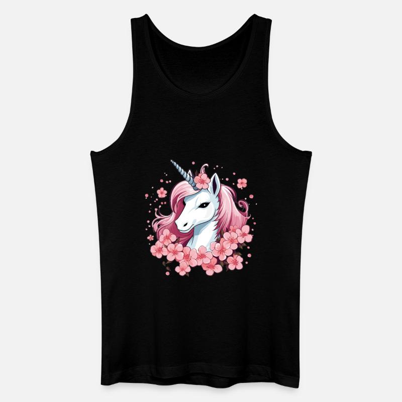 Einhorn mit Kirschblüten - Männer Bio Tank Top - Schwarz