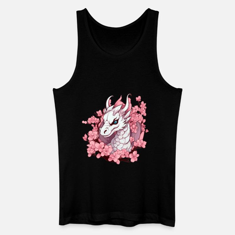 Weißer Drache mit Kirschblüten - Männer Bio Tank Top - Schwarz