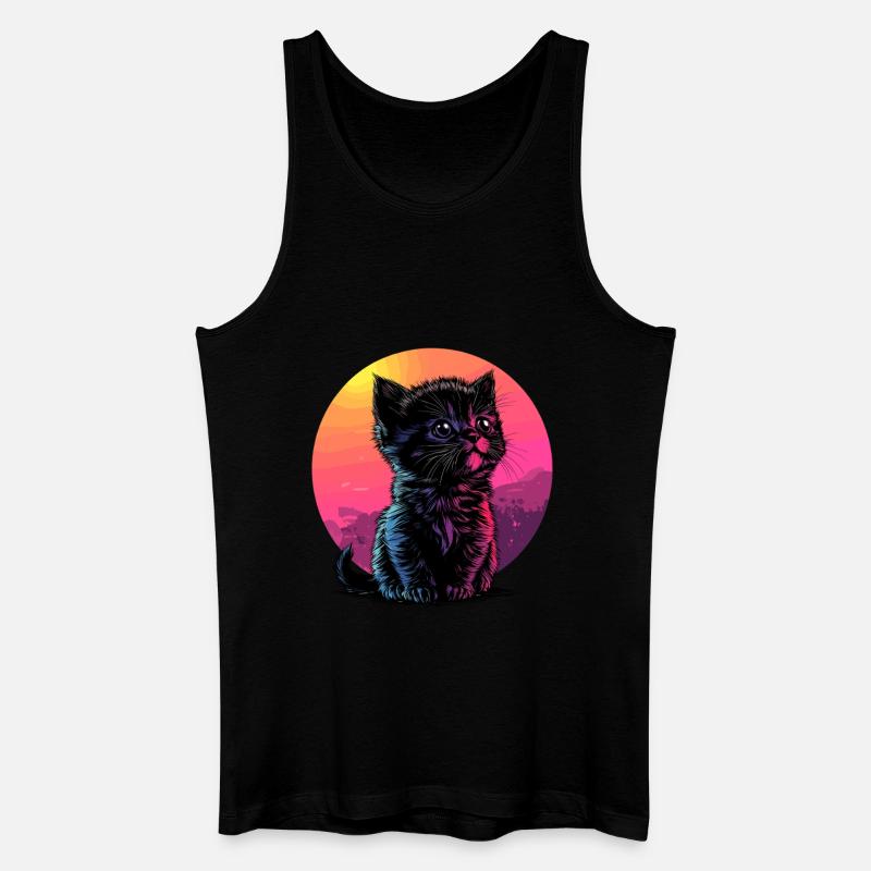 Bunte Sonnenuntergangs-Katze - Männer Bio Tank Top - Schwarz