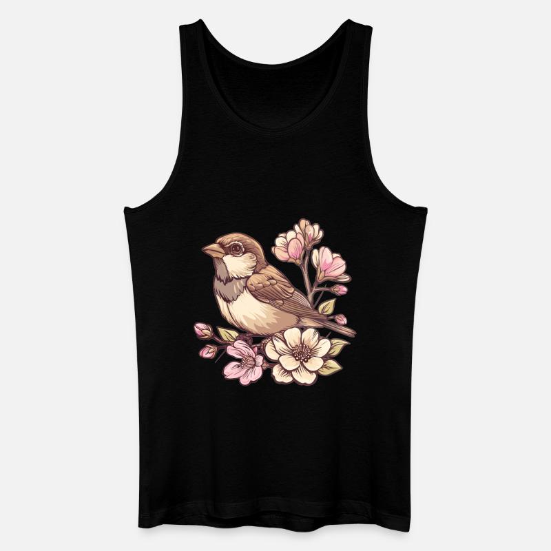 Spatz auf Blütenzweig - Männer Bio Tank Top - Schwarz